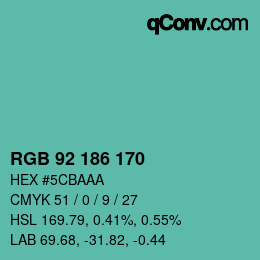 カラーコード: RGB 92 186 170 | qconv.com