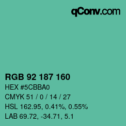Color code: RGB 92 187 160 | qconv.com