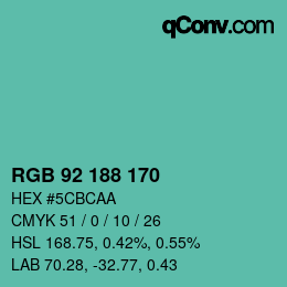 カラーコード: RGB 92 188 170 | qconv.com