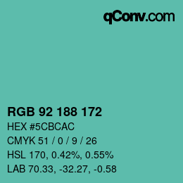 カラーコード: RGB 92 188 172 | qconv.com