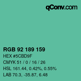 Color code: RGB 92 189 159 | qconv.com