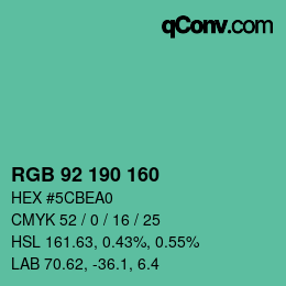 カラーコード: RGB 92 190 160 | qconv.com