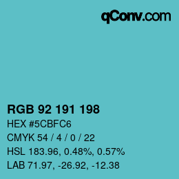 颜色代码: RGB 92 191 198 | qconv.com