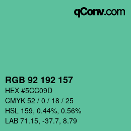 カラーコード: RGB 92 192 157 | qconv.com