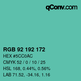 カラーコード: RGB 92 192 172 | qconv.com