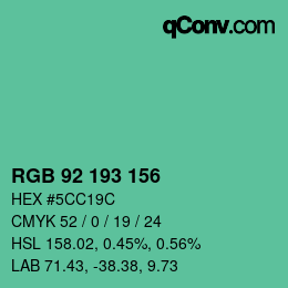 カラーコード: RGB 92 193 156 | qconv.com