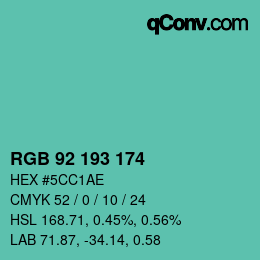カラーコード: RGB 92 193 174 | qconv.com