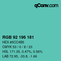 カラーコード: RGB 92 196 181 | qconv.com