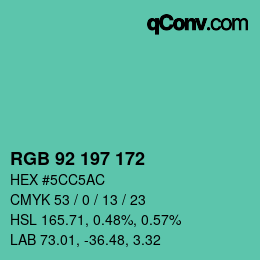 Color code: RGB 92 197 172 | qconv.com