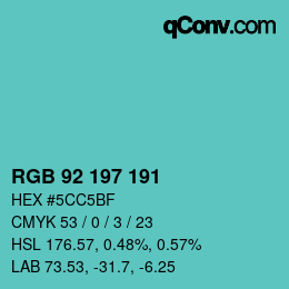 カラーコード: RGB 92 197 191 | qconv.com