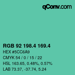 カラーコード: RGB 92 198.4 169.4 | qconv.com