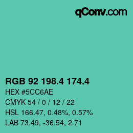 カラーコード: RGB 92 198.4 174.4 | qconv.com