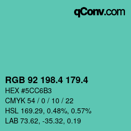 カラーコード: RGB 92 198.4 179.4 | qconv.com