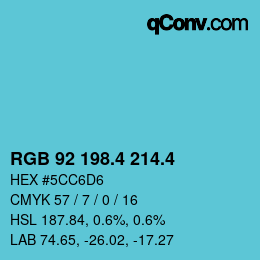カラーコード: RGB 92 198.4 214.4 | qconv.com