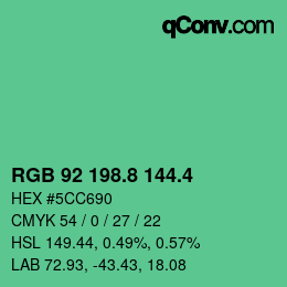 カラーコード: RGB 92 198.8 144.4 | qconv.com