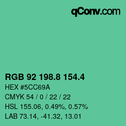 カラーコード: RGB 92 198.8 154.4 | qconv.com