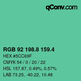 カラーコード: RGB 92 198.8 159.4 | qconv.com