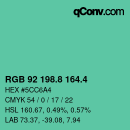 カラーコード: RGB 92 198.8 164.4 | qconv.com