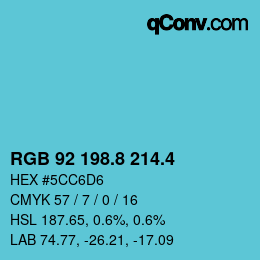 カラーコード: RGB 92 198.8 214.4 | qconv.com