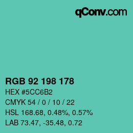 颜色代码: RGB 92 198 178 | qconv.com