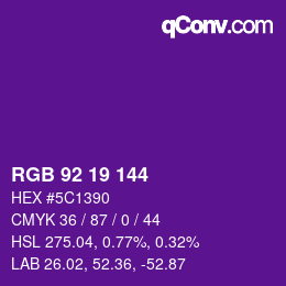 カラーコード: RGB 92 19 144 | qconv.com