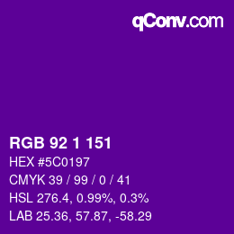 カラーコード: RGB 92 1 151 | qconv.com