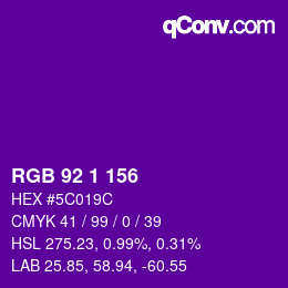 カラーコード: RGB 92 1 156 | qconv.com