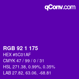 カラーコード: RGB 92 1 175 | qconv.com