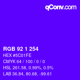 颜色代码: RGB 92 1 254 | qconv.com