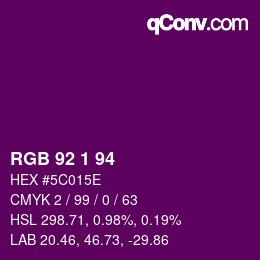 カラーコード: RGB 92 1 94 | qconv.com