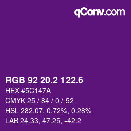 カラーコード: RGB 92 20.2 122.6 | qconv.com