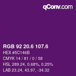 カラーコード: RGB 92 20.6 107.6 | qconv.com