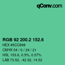 カラーコード: RGB 92 200.2 152.6 | qconv.com