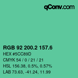 カラーコード: RGB 92 200.2 157.6 | qconv.com