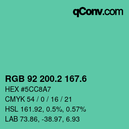 カラーコード: RGB 92 200.2 167.6 | qconv.com