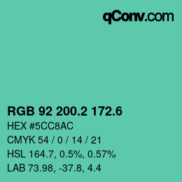 カラーコード: RGB 92 200.2 172.6 | qconv.com