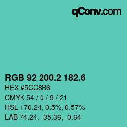 カラーコード: RGB 92 200.2 182.6 | qconv.com