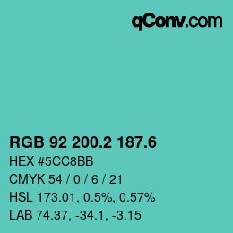 カラーコード: RGB 92 200.2 187.6 | qconv.com