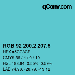 カラーコード: RGB 92 200.2 207.6 | qconv.com