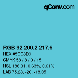 カラーコード: RGB 92 200.2 217.6 | qconv.com