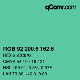 カラーコード: RGB 92 200.6 162.6 | qconv.com