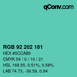 颜色代码: RGB 92 202 181 | qconv.com