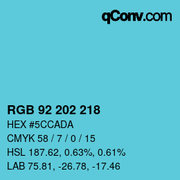 カラーコード: RGB 92 202 218 | qconv.com