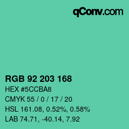 Color code: RGB 92 203 168 | qconv.com
