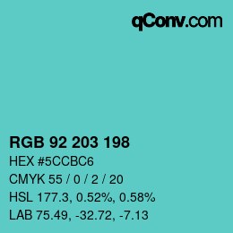 Color code: RGB 92 203 198 | qconv.com
