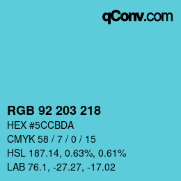 Color code: RGB 92 203 218 | qconv.com
