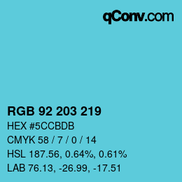Color code: RGB 92 203 219 | qconv.com