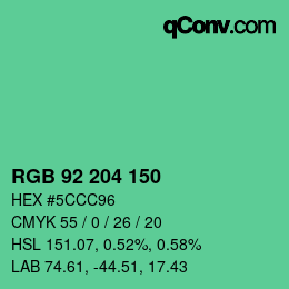 颜色代码: RGB 92 204 150 | qconv.com