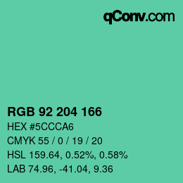 颜色代码: RGB 92 204 166 | qconv.com