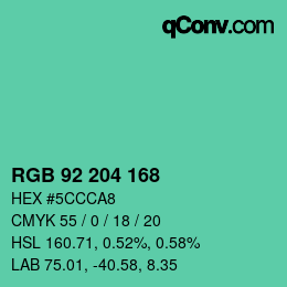 颜色代码: RGB 92 204 168 | qconv.com
